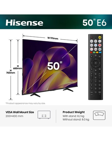 Hisense 50E6STUK 50in 4K Ultra HD HDR LED Smart TV