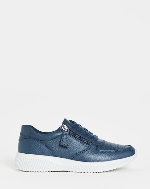 Heavenly Soles Seraphina Leather Lace Side Zip Trainers - Extra Wide Fit (EEE)
