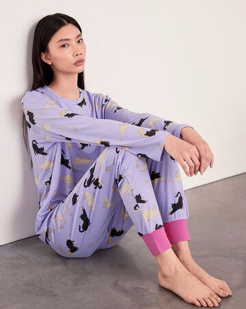 Chelsea Peers Classic Long Sleeve Crew Neck Halloween Cat Pyjama Set