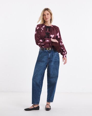 Burgundy Floral Bow Front Satin Blouse