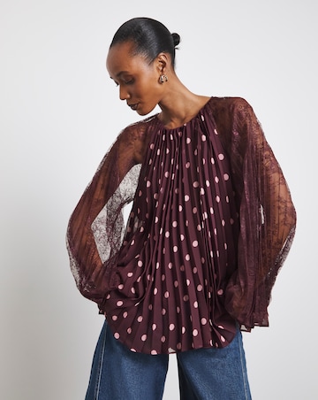 Joanna Hope Polka Dot Pleated Blouse