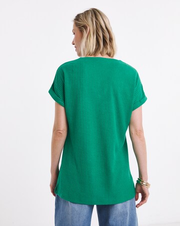 Green V Neck Zip Front Longline Top