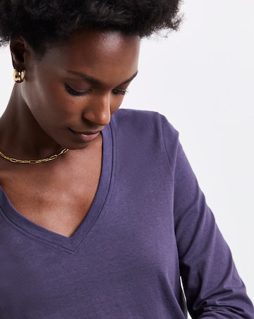 Aubergine V Neck Long Sleeve T-Shirt