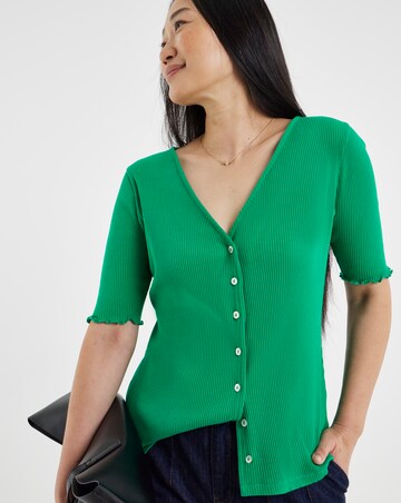 Green Lettuce Half Sleeve Rib Cardigan