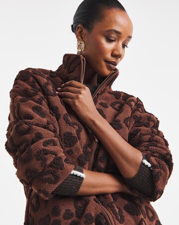 Brown Zip Through Heart Textured Longline Borg