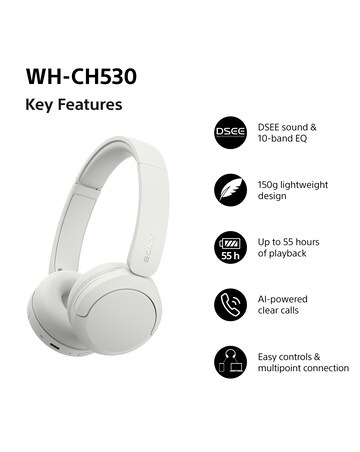 Sony WH-CH530 Wireless On-Ear Headphones - White