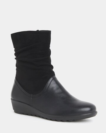 Cushion Walk Ruched Calf Wedge Boots - Wide Fit (E)