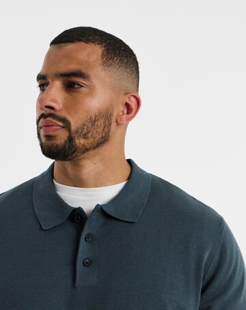 Jack & Jones Polo Neck Knit Jumper - Grey Blue