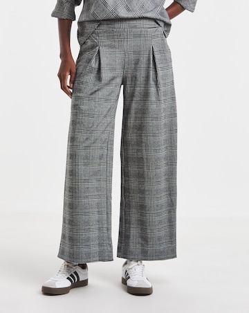 Grey Check Ponte Pull On Pleated Wide Leg Trouser