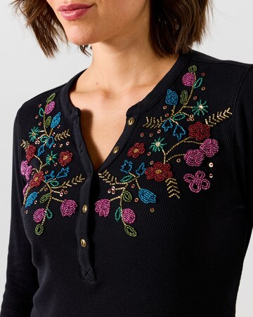 Joe Browns Henley Jersey Top with Floral Beading