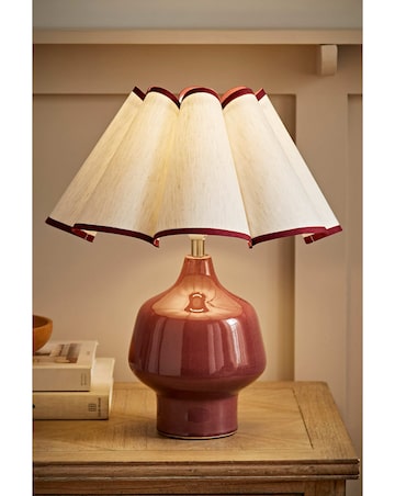 ValueLights Jamie Burgundy Table Lamp with Scallop Trim Shade