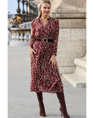 Sosandar Petite Tie Neck Tiered Hem Midi Dress