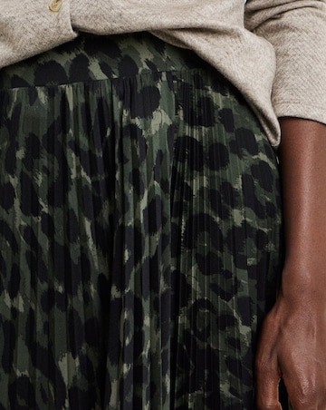 Khaki Leopard Jersey Pleated Midaxi Skirt