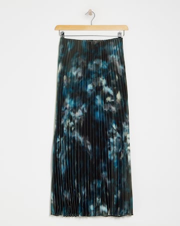 Printed Pleated Satin Maxi Skirt
