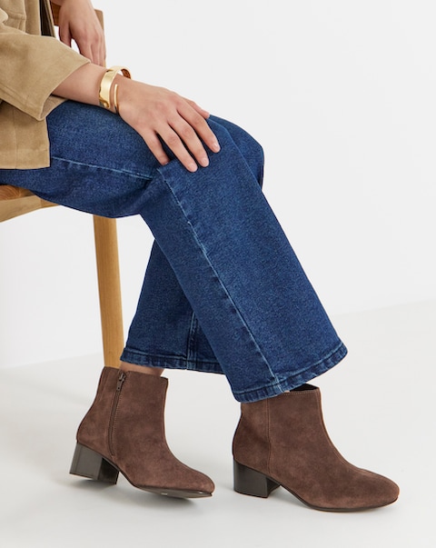 Chiba Suede Low Block Heel Ankle Boot Extra Wide EEE Fit