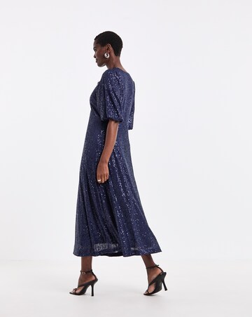 Navy Sequin Lace Trim Dress
