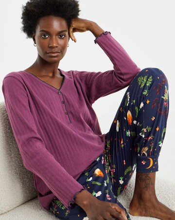 Julipa Pointelle Henley Woodland Print Pyjama Set