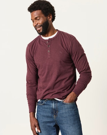FatFace Long Sleeve Woodside Henley T-Shirt - Plum Purple