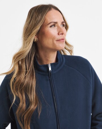 Navy Front Pocket Fleece Longline Zip Through Jacket