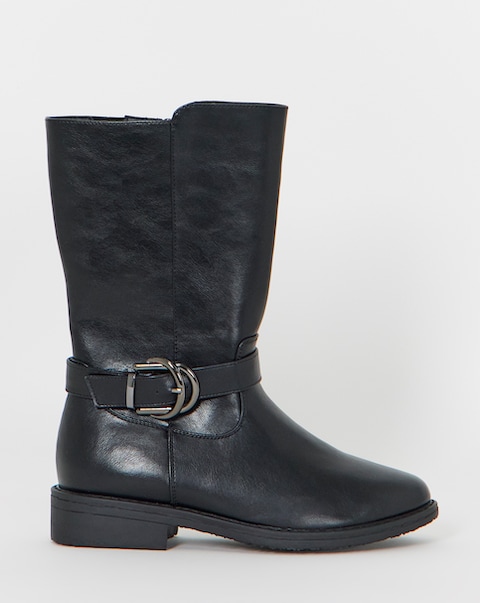 Cushion Walk Double Buckle Calf Height Boots - Extra Wide Fit (EEE)