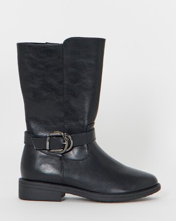 Cushion Walk Double Buckle Calf Height Boots - Wide Fit (E)