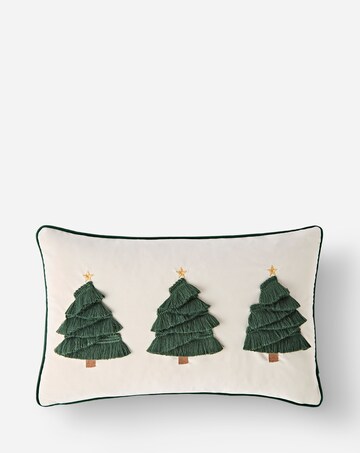 Festive Fringed Christmas Trees Embroidered Cushion