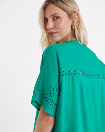 Crochet Trim Linen Mix Tunic Top