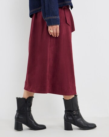 Aliyah Sherling Trim Block Heel Ankle Boots - Wide Fit (E)