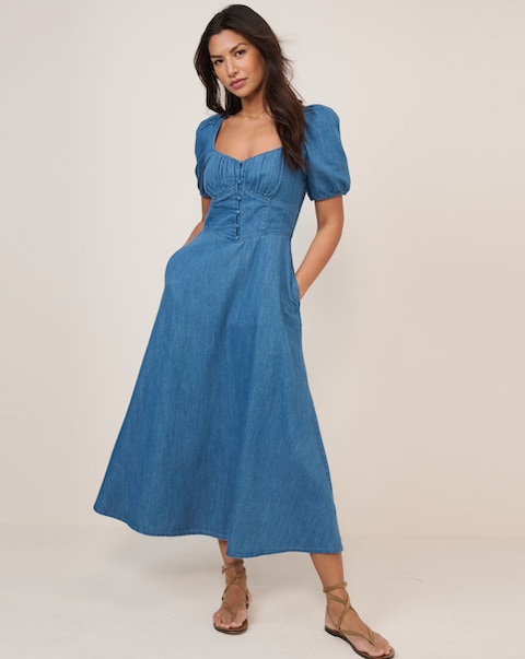 NOBODYS CHILD TULLA MIDI DENIM DRESS