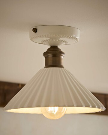 ValueLights Burford Ceramic Ribbed Semi Flush Ceiling Light