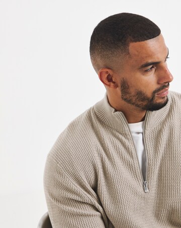 Jack & Jones Stanley Half Zip Knit Jumper - Taupe
