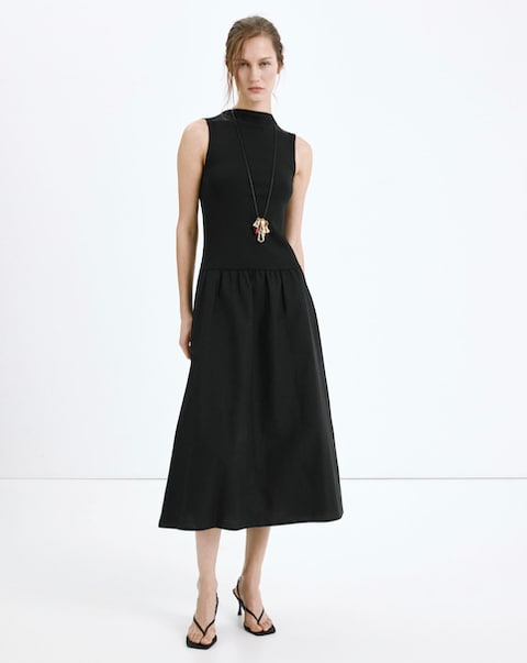 Mango Contrast-Bodice Dress