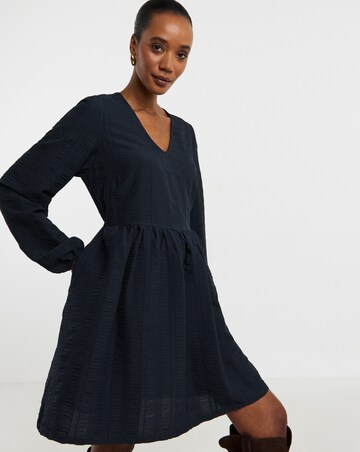 Textured Waist Detail Smock Mini Dress