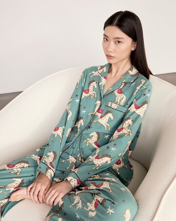 Chelsea Peers Cotton Classic Button Up Pyjama Set Carousel Horse Print