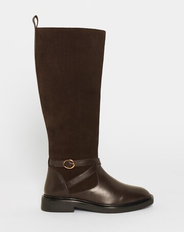 Chyna Leather Suede Mix Knee High Riding Boots - Wide Fit (E) & Curvy Calf