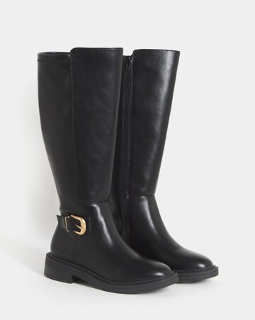 Brielle Buckle Detail Stretch Knee High Boots - Extra Wide Fit (EEE)& Curvy Calf