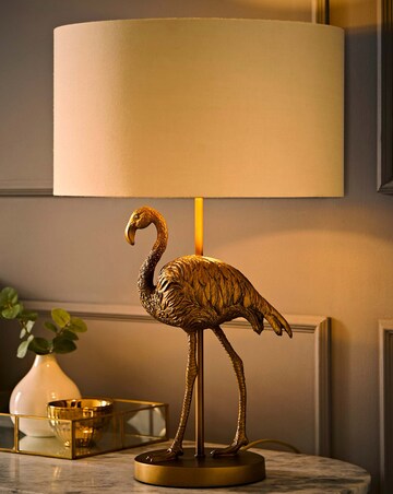 ValueLights Flo Flamingo Table Lamp with Beige & Gold Inner Shade