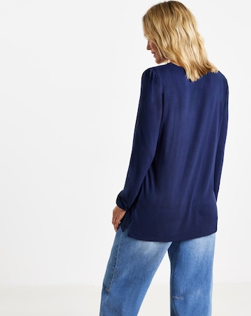 Navy Lace Trim V-Neck Cosy Longline Top