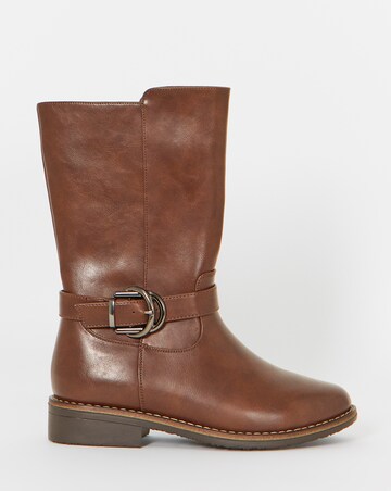 Cushion Walk Double Buckle Calf Height Boots - Wide Fit (E)