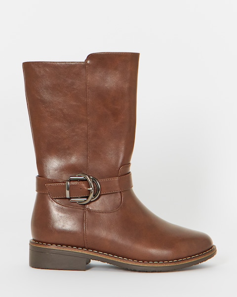 Cushion Walk Double Buckle Calf Height Boots - Extra Wide Fit (EEE)