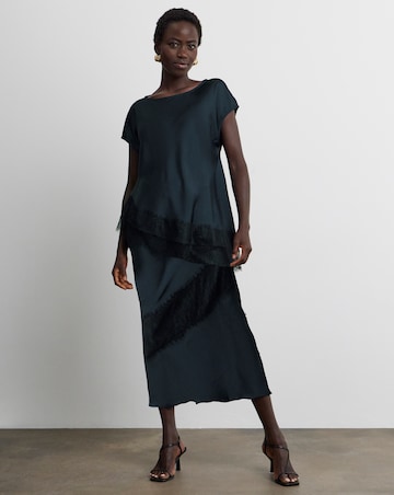 Joanna Hope Lace Trim Asymmetric Satin Top