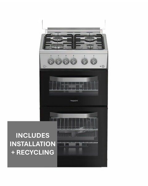 Hotpoint HDG5GCX 50cm Gas Double Cooker - Stainless Steel + installation