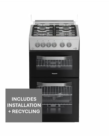 Hotpoint HDG5GCX 50cm Gas Double Cooker - Stainless Steel + installation
