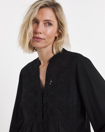 Broderie Trim Long Sleeve Blouse