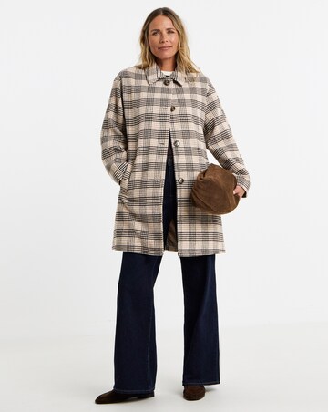 Check Collared Button Front Lined Coat