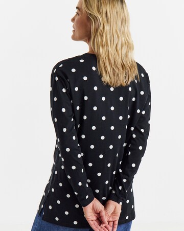Mono Spot Print 3/4 Sleeve Slouch V-Neck Longline Top