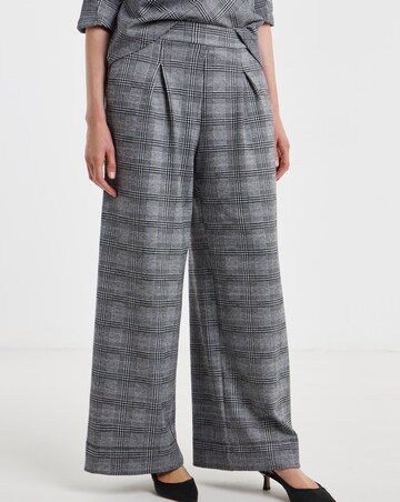Grey Check Ponte Pull On Pleated Wide Leg Trouser