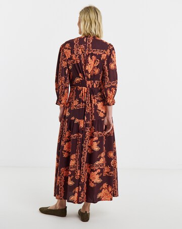 Floral Print Waist Detail Three Quarter Sleeve Maxi Dress