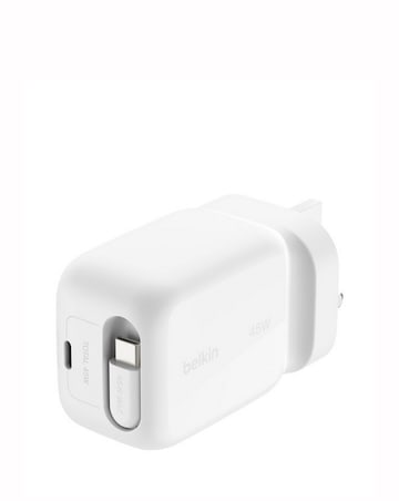 Belkin BoostCharge 45W USB-C Wall Charger with Retractable Cable - White