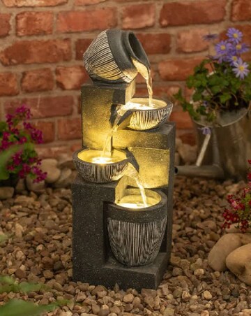 ValueLights Solar Powered Stacking Pots Water Feature Outdoor Fountain